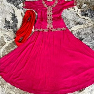 Pink Silver Glitter Sparkle Lengha